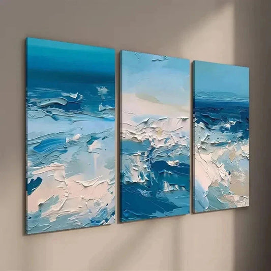 3pcs Dark Blue Abstract Seascape Wall Art Set Canvas Framed 40x60cm - High Quality Print 100% Australian Made Wall Canvas Ready to Hang