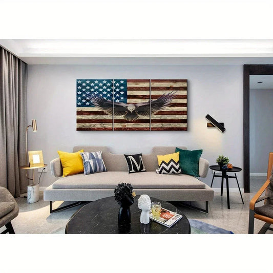 3pcs Bald American Flags Patriotic Metal Print Ready to Hang Art