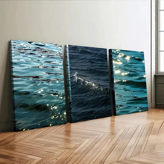 3pcs Modern Art Ocean Scenery Sparkling Beach Wall Art Set Canvas Framed 40x60cm - High Quality Print 100% Australian Made Wall Canvas Ready to Hang