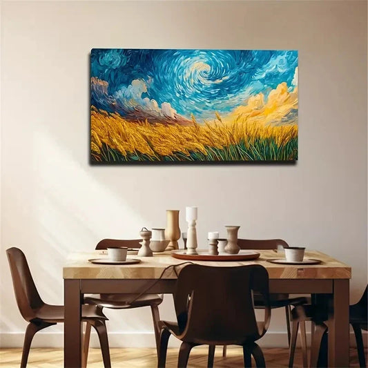 The Sky Over The Wheat Field Wall Art Canvas Office Home Room Framed 120x60cm
