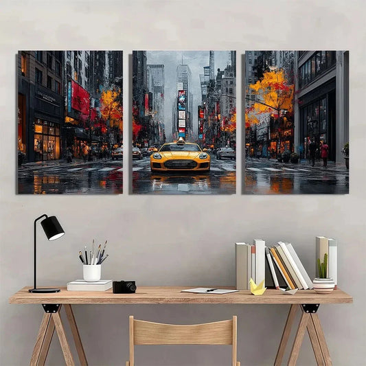 3pcs Modern Black and White City Night Scene Metal Print Ready to Hang Art