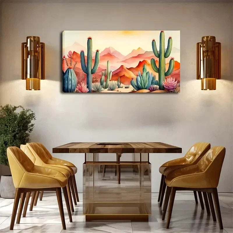 Desert Cactus Vibrant Décor Wall Art Canvas Office Home Room Framed 120x60cm