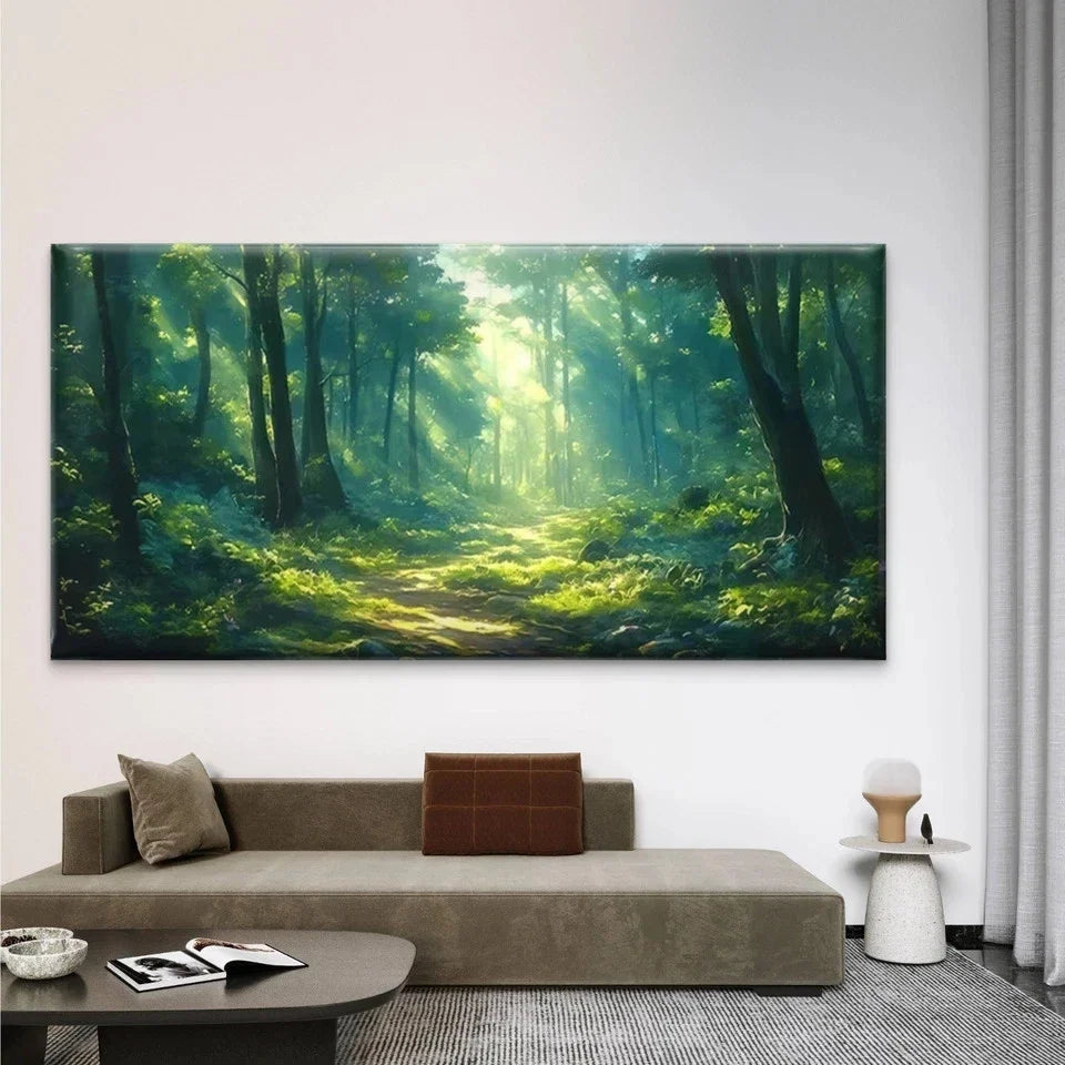 Sunlit Tree Landscape Wall Art Canvas Office Home Room Framed 80x45cm
