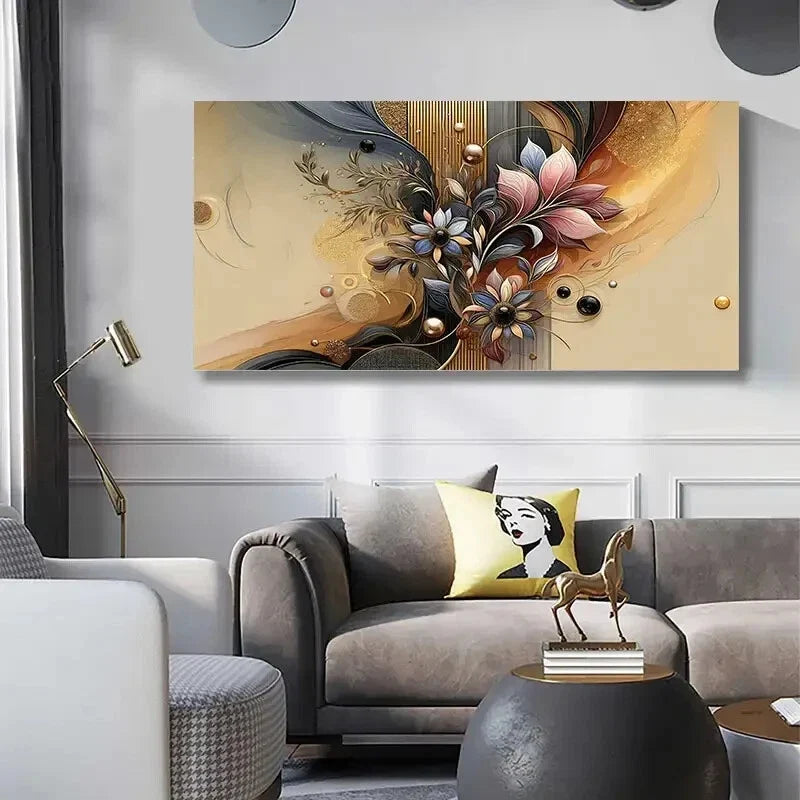 Vibrant Bouquet Design wall canvas office home room framed 120x60cm