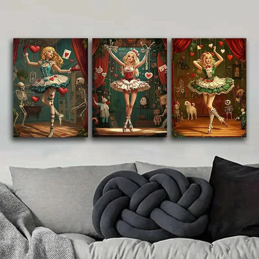 3pcs Wooden doll Art Painting Metal Print Ready to Hang Art