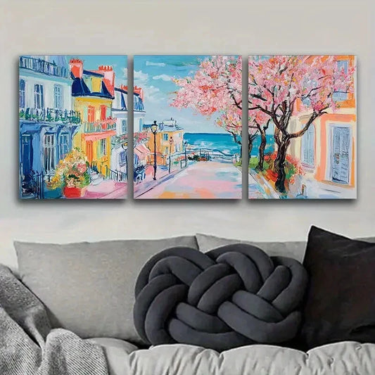 3pcs Featuring Blooming Cherry Blossoms Metal Print Ready to Hang Art