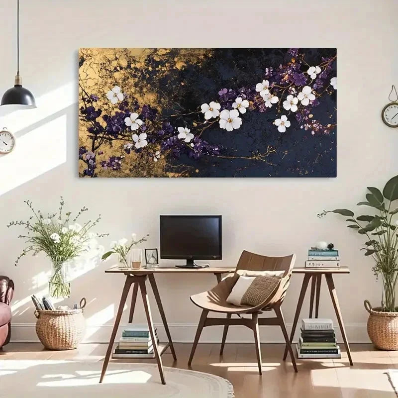 Flowers On Golden Background Wall Art Canvas Office Home Room Framed 120x60cm