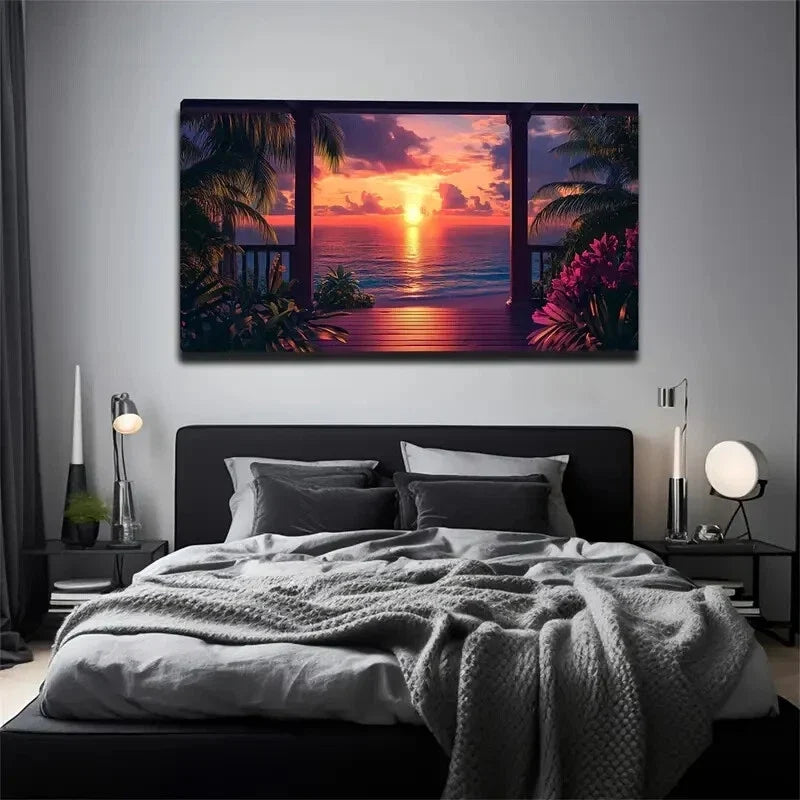 Vibrant Orange & Purple Hues Wall Art Canvas Office Home Room Framed 120x60cm