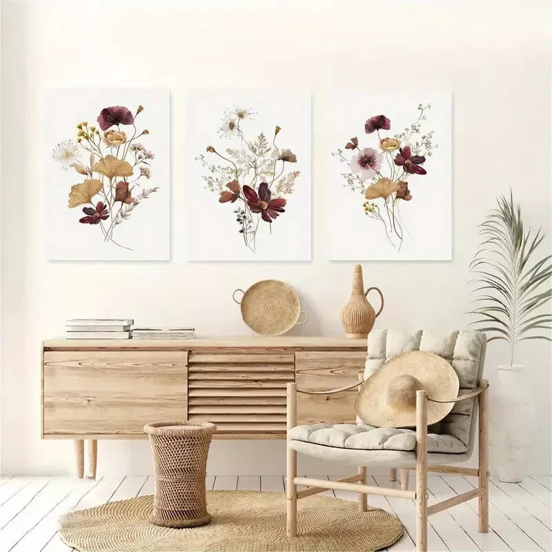 3pcs Modern Abstract Elegant Wildflower Wall Art Set Canvas Framed 40x60cm - High Quality Print 100% Australian Made Wall Canvas Ready to Hang