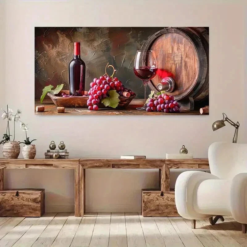 Modern Red Wine Grapes Vibrant Wall Art Canvas Office Home Room Framed 80x45cm