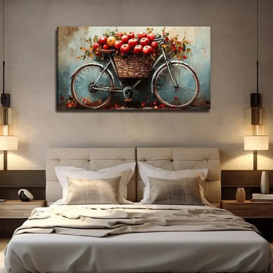 Red Apples On Bicycle Wall Art Canvas Office Home Room Framed 120x60cm