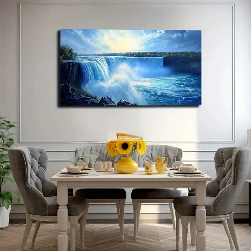 Vibrant Waterfall Landscape Wall Art Canvas Office Home Room Framed 120x60cm