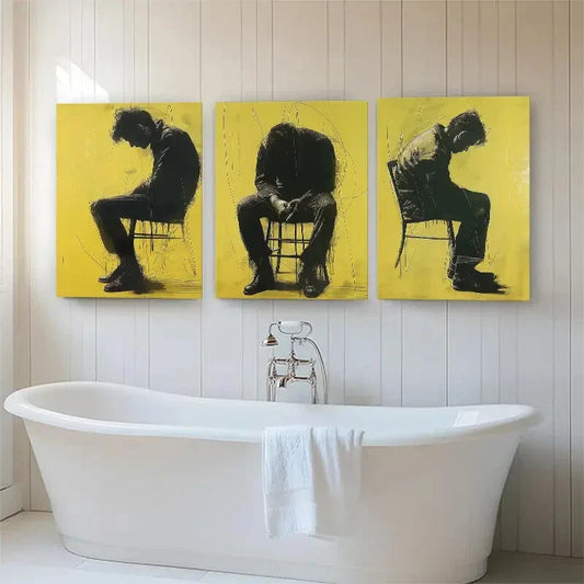 3pcs Urban Expressionism for Man Sitting Perfect Wall Art Set Canvas Framed 40x60cm - High Quality Print 100% Australian Made Wall Canvas Ready to Hang
