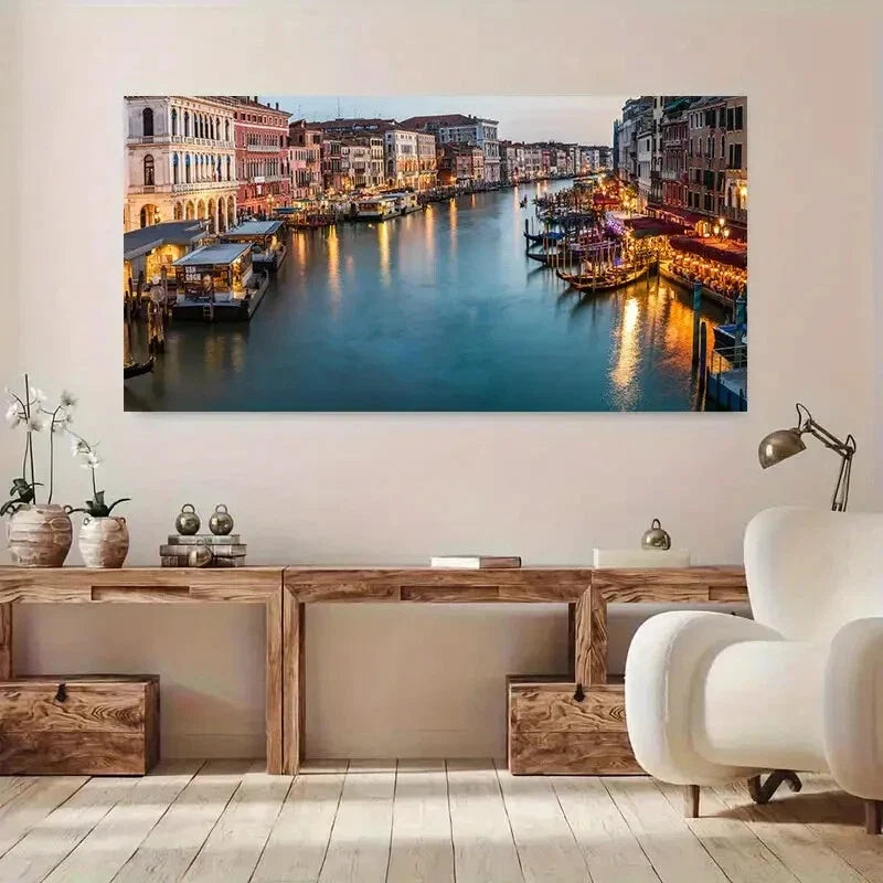 Gondolas and Reflective Boat Wall Art Canvas Office Home Room Framed 80x45cm