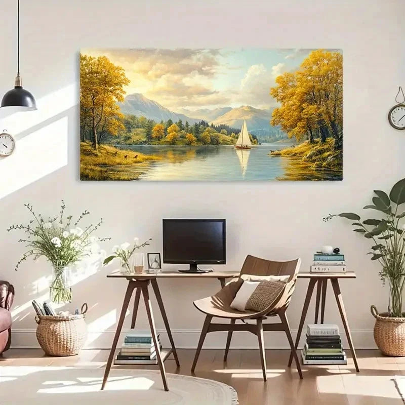 Classic Contemporary Retro Lake Wall Art Canvas Office Home Room Framed 120x60cm