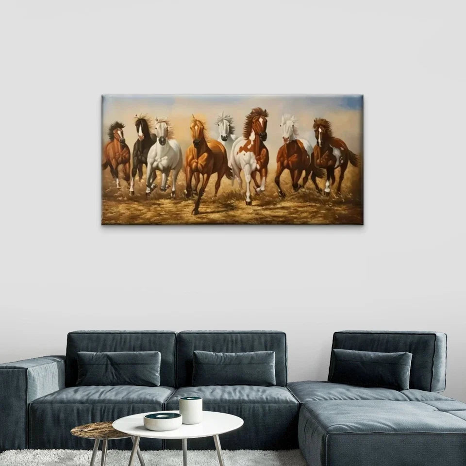 Horses Running Fields Wall Art Canvas Office Home Room Framed 80x45cm