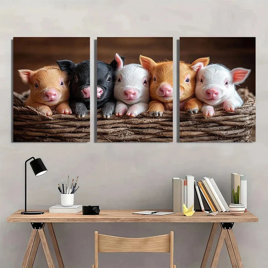 3pcs Animal Themed Cow Sheep Pig Metal Print Ready to Hang Art