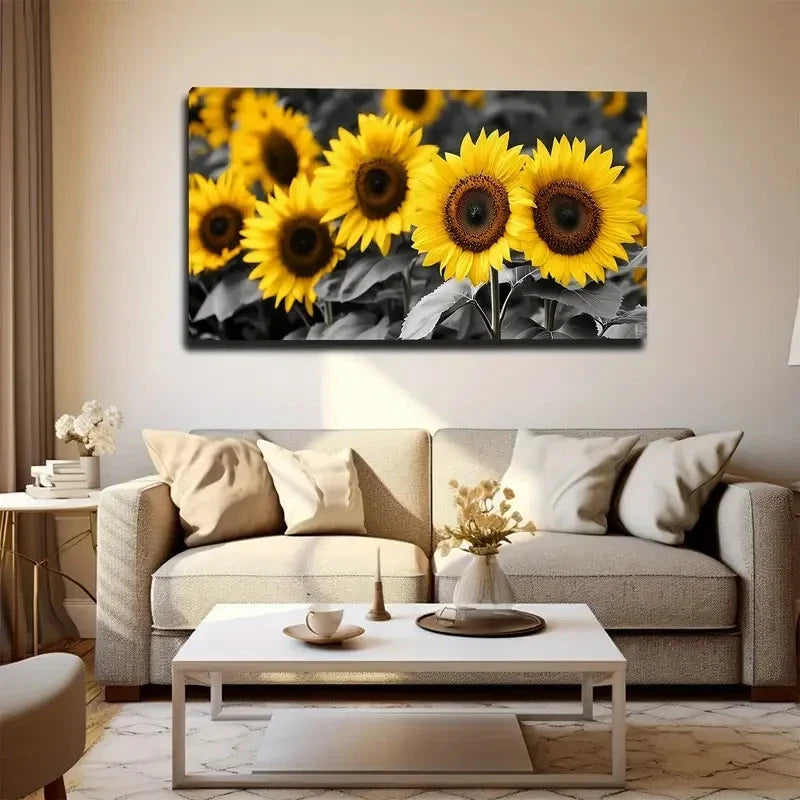 Vibrant Yellow Sunflowers Wall Art Canvas Office Home Room Framed 80x45cm