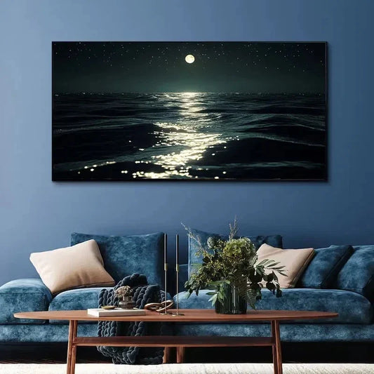 Modern Night Ocean Scene Wall Art Canvas Office Home Room Framed 120x60cm