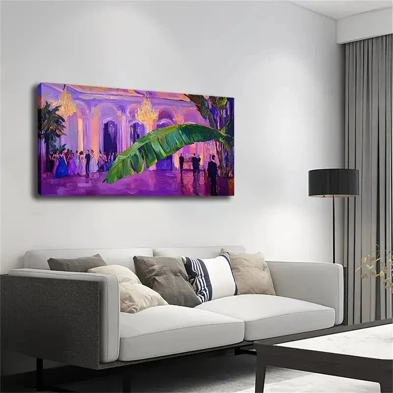 Chandeliers Palm Leaf Ballroom Wall Art Canvas Office Home Room Framed 80x45cm