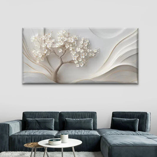White Floral Elegant Wall Art Canvas Office Home Room Framed 80x45cm