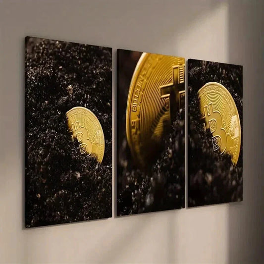 3pcs Bitcoin Photography Cryptocurrency Wall Art Set Canvas Framed 40x60cm - High Quality Print 100% Australian Made Wall Canvas Ready to Hang