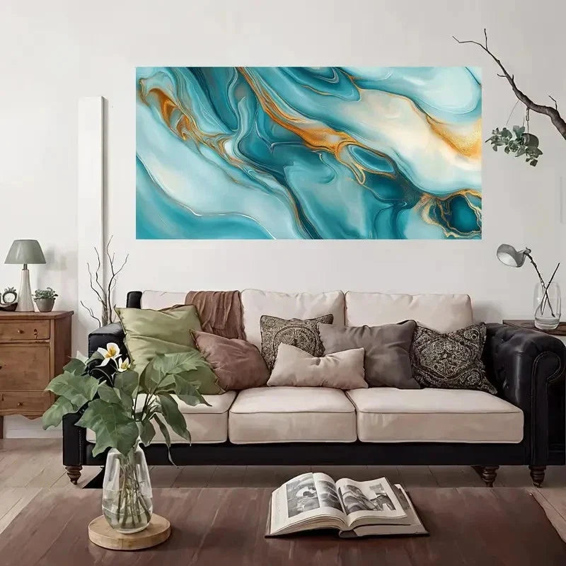 Swirl Abstract Color Mixing Wall Art Canvas Office Home Room Framed 80x45cm