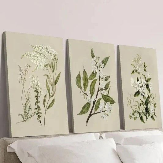 3pcs Vintage Floral Botanical Clematis Wall Art Set Canvas Framed 40x60cm - High Quality Print 100% Australian Made Wall Canvas Ready to Hang