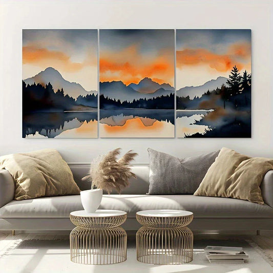 3pcs Contemporary Style Modern Landscape Metal Print Ready to Hang Art