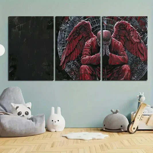 3pcs Red Angel Modern Themed Red Wings Metal Print Ready to Hang Art