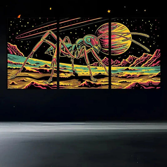 3pcs Vibrant Ant Space Adventure Metal Print Ready to Hang Art