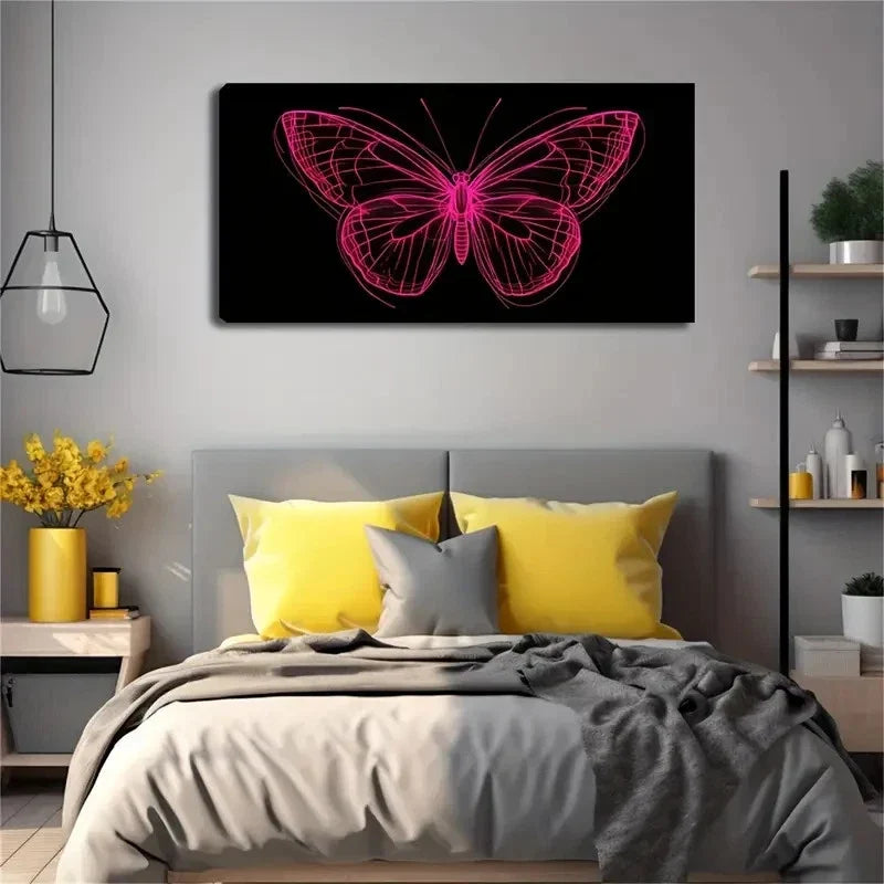 Butterfly On Black Background Wall Art Canvas Office Home Room Framed 120x60cm