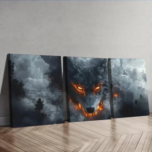 3pcs A White Wolf with Fiery Eyes Perfect Wall Art Set Canvas Framed 40x60cm - High Quality Print 100% Australian Made Wall Canvas Ready to Hang