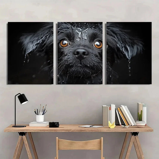 3pcs Sky Terrier Adorable Black & White Dog Metal Print Ready to Hang Art
