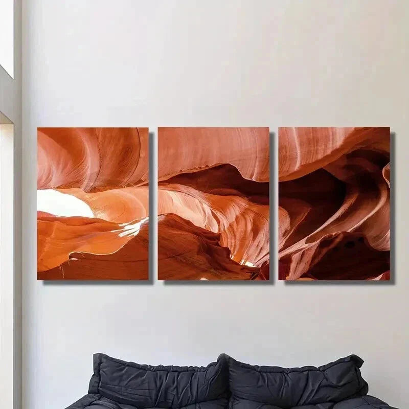 3pcs Bright Brownish Red Danxia Style Cave Wall Art Set Canvas Framed 40x60cm - High Quality Print 100% Australian Made Wall Canvas Ready to Hang