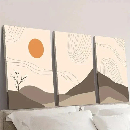 3pcs Sun Moon Tree Landscape Painting Wall Art Set Canvas Framed 40x60cm - High Quality Print 100% Australian Made Wall Canvas Ready to Hang