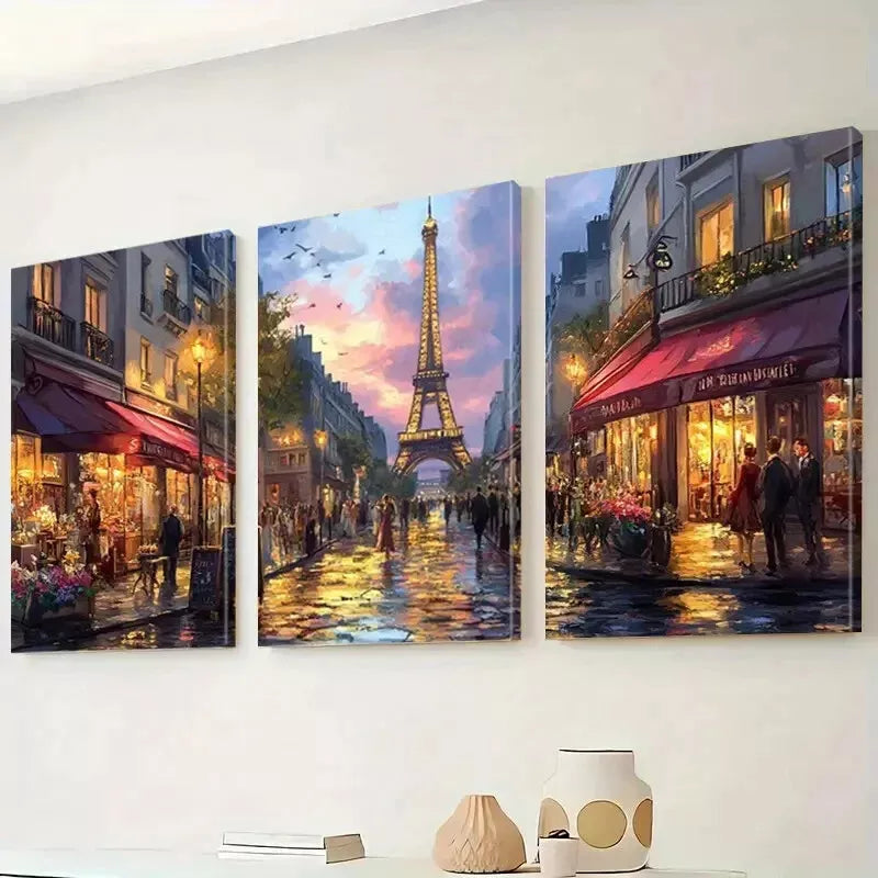3pcs Decorative Sunset In Paris Street Wall Art Set Canvas Framed 40x60cm - High Quality Print 100% Australian Made Wall Canvas Ready to Hang