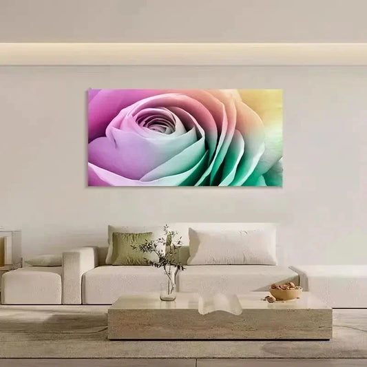 Rainbow Rose Vibrant Floral Wall Art Canvas Office Home Room Framed 120x60cm