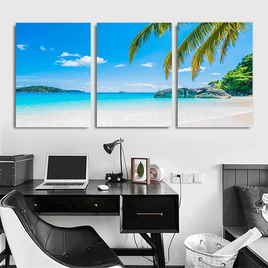3pcs Summer Sunshine Coconut Tree Ocean Metal Print Ready to Hang Art