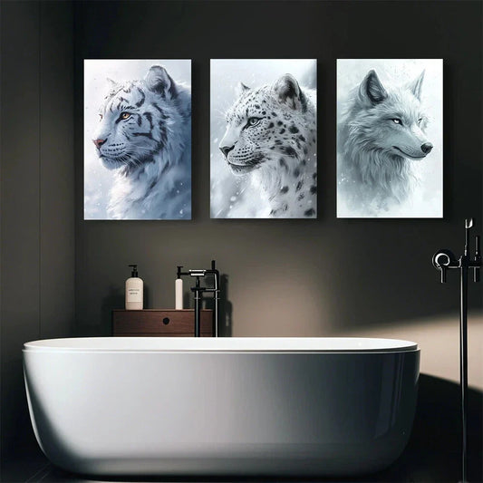 3pcs White Animal Gaze Abstract Beautiful Metal Print Ready to Hang Art