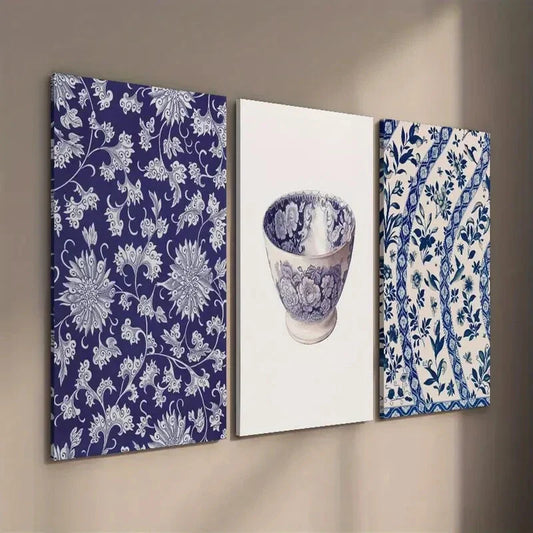 3pcs Nouveau Botanical and Ceramic Design Wall Art Set Canvas Framed 40x60cm - High Quality Print 100% Australian Made Wall Canvas Ready to Hang