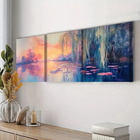 3pcs Oil Lilies in Water Painting Nature Perfec Wall Art Set Canvas Framed 40x60cm - High Quality Print 100% Australian Made Wall Canvas Ready to Hang