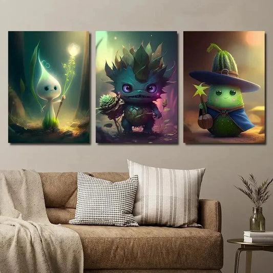 3pcs Funny Cute Forest Monster Cartoon Metal Print Ready to Hang Art