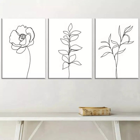 3pcs Modern Minimalist Botanical Black Line Wall Art Set Canvas Framed 40x60cm - High Quality Print 100% Australian Made Wall Canvas Ready to Hang