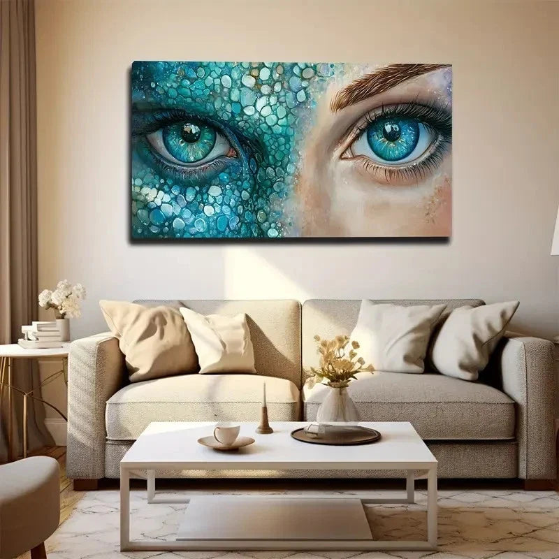 Human And Animal Eyes Wall Art Canvas Office Home Room Framed 80x45cm