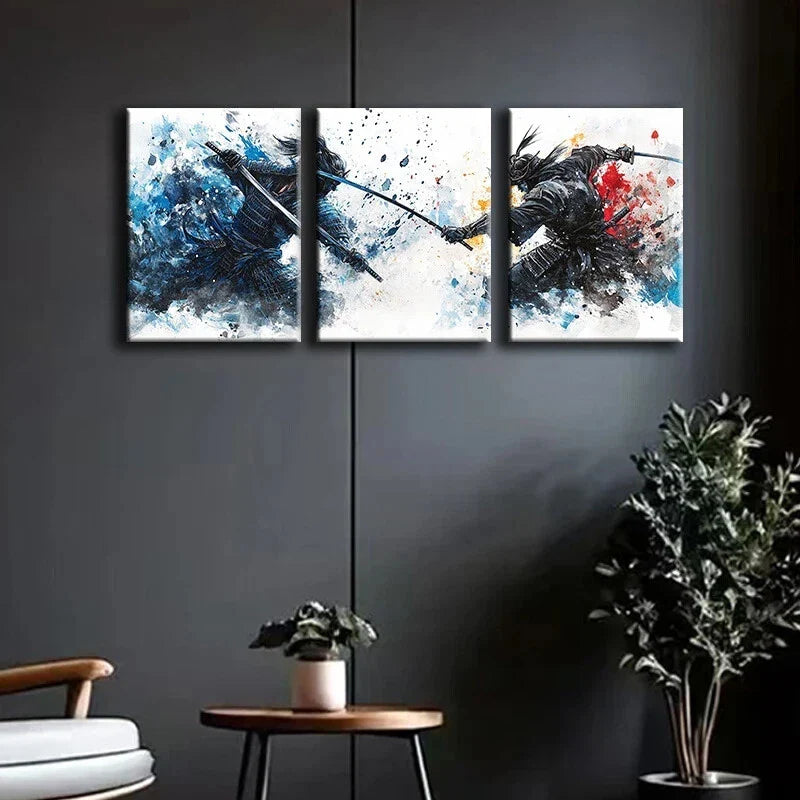 3pcs Red & Blue Armor Fantasy Metal Print Ready to Hang Art