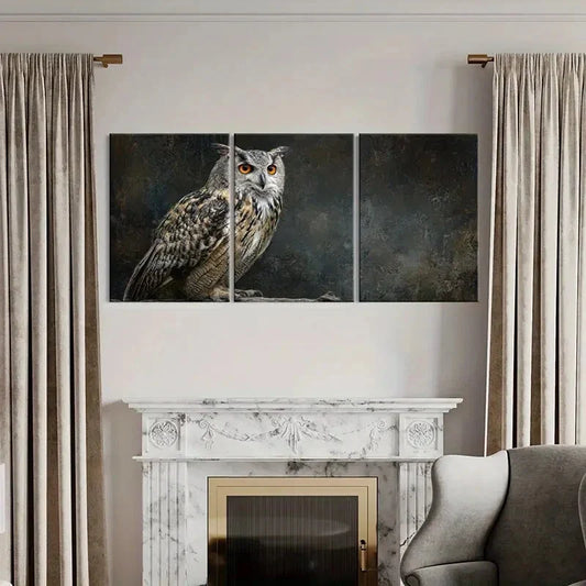 3pcs Owl Artwork Wildlife Illustration Nature Metal Print Ready to Hang Art