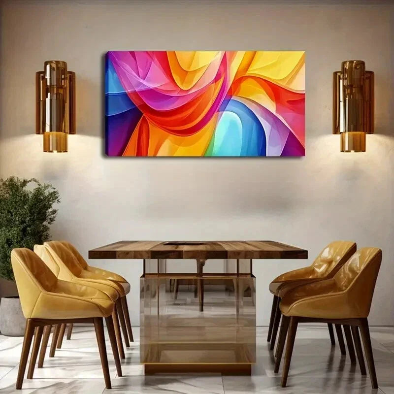 Colorful Geometric Design Pink Wall Art Canvas Office Home Room Framed 80x45cm