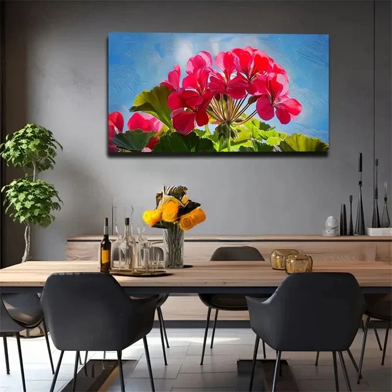 Vibrant Red Flowers Wall Art Canvas Office Home Room Framed 80x45cm