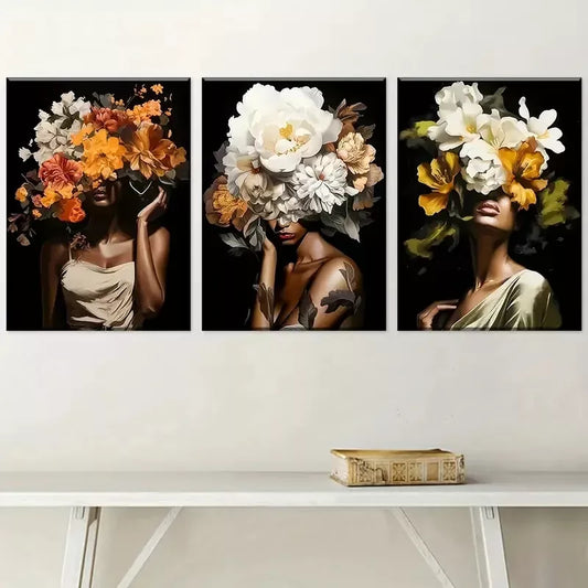 3pcs Modern Aesthetic Floral Hairstyles Wall Art Set Canvas Framed 40x60cm - High Quality Print 100% Australian Made Wall Canvas Ready to Hang